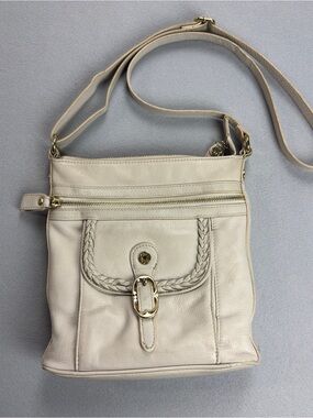 Emma Fox Handbag Women's Cream Leather Front Pockets Zip Crossbody Messenger Bag